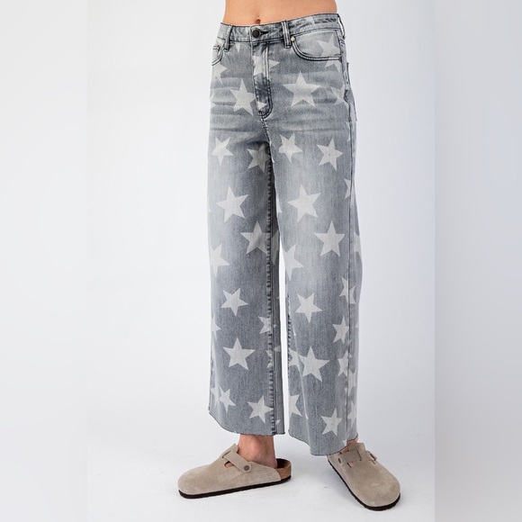 easel Denim - Starry Gray Flare Jeans